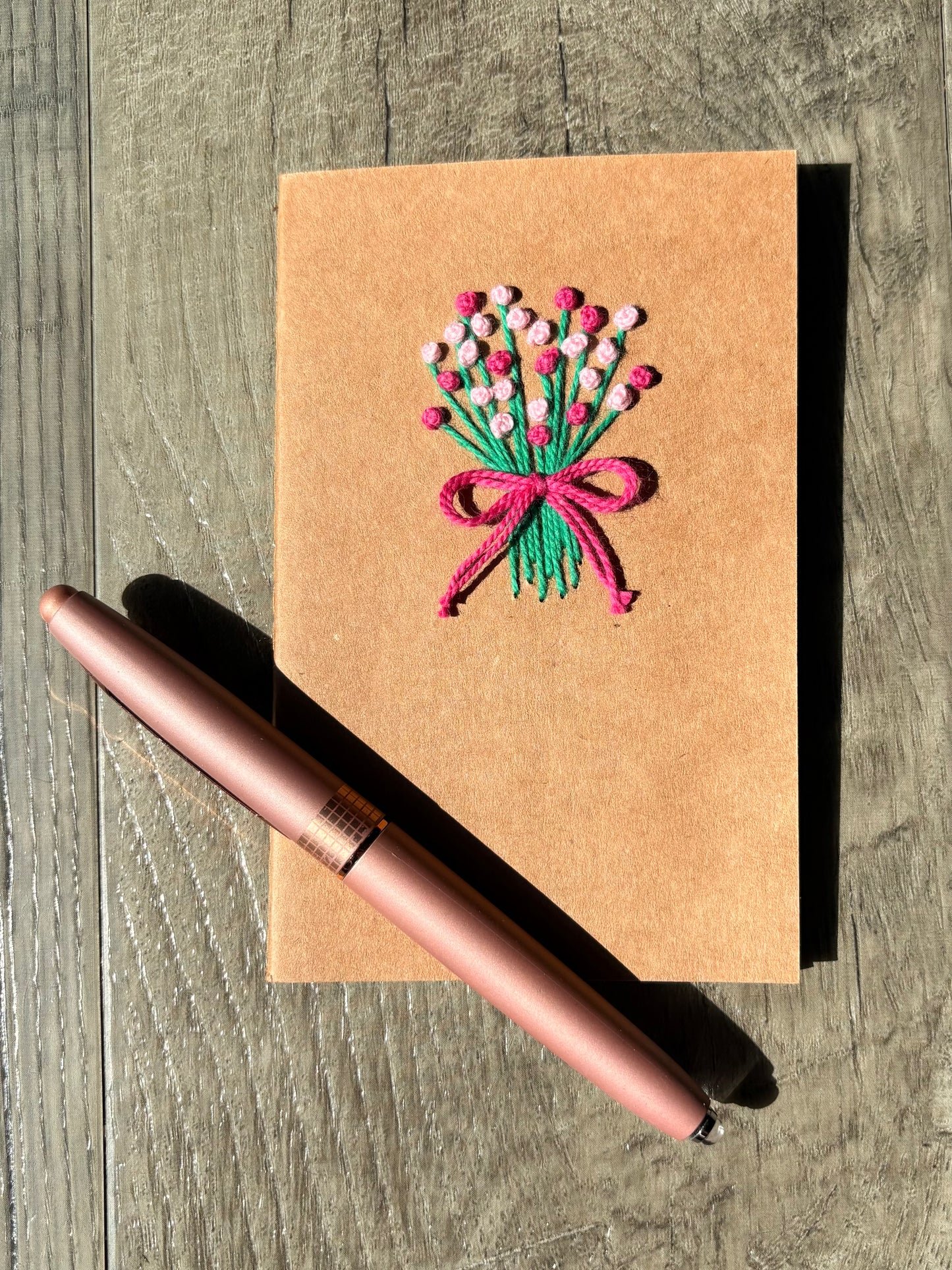 Pink Flower Bouquet Embroidered Notebook